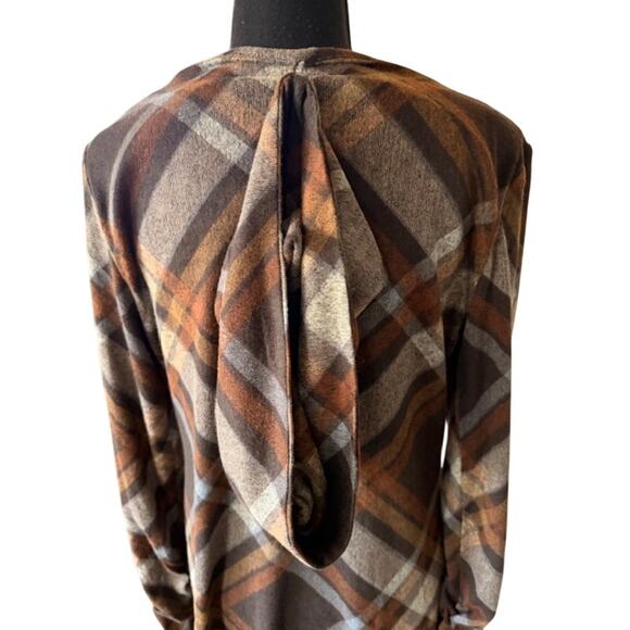 R&K Brown Plaid Dress w/ Detachable Cowl Neck Women’s Medium NWT - Picture 2 of 10